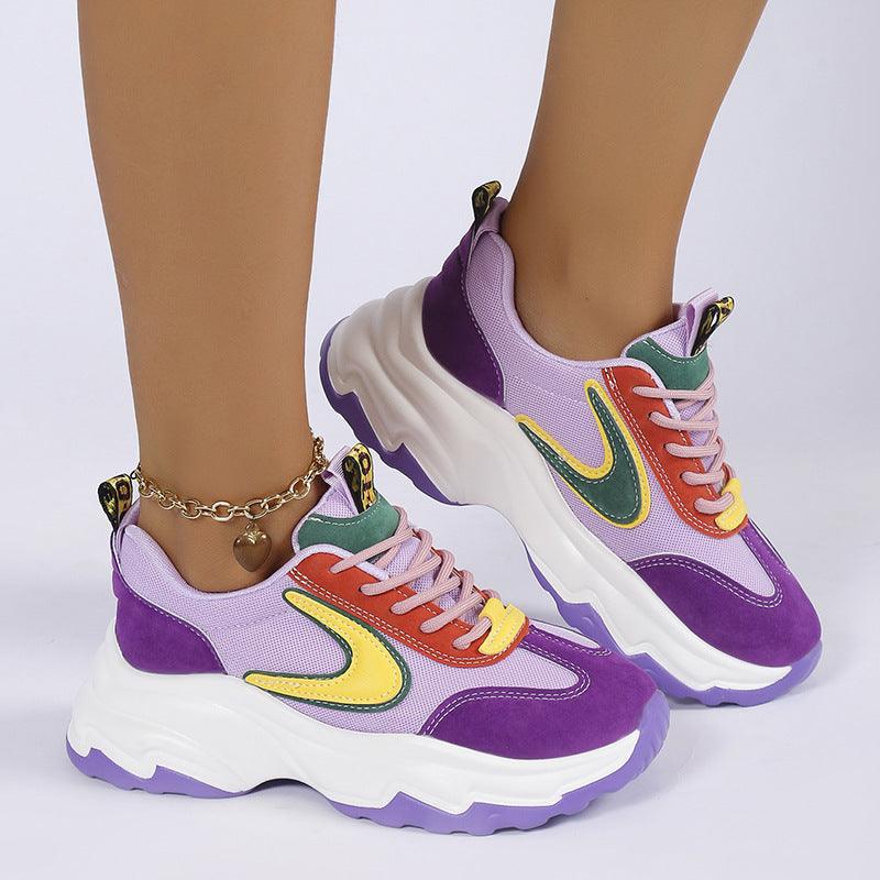 Mixed-color Lace -up Sneakers For Women - WOMONA.COM
