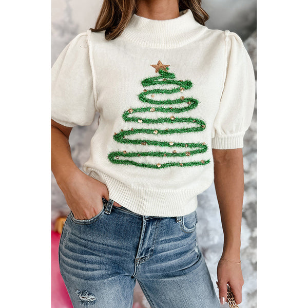 Pullover im europäischen und amerikanischen Freizeitstil mit Weihnachtsbaum-Aufdruck