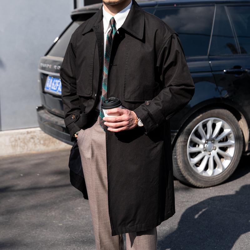 Vintage Cotton Long Trench Coat Lapel Men's Coat - WOMONA.COM