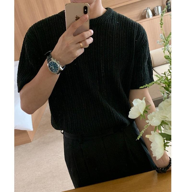 Fashion Personality Hollow Out Knitwear T-shirt Men - WOMONA.COM