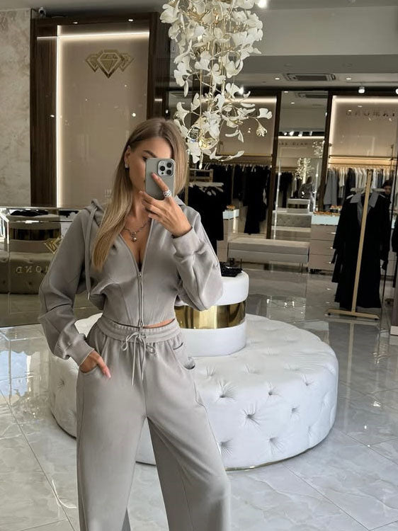 Women's Zip-Up Hoodie & Drawstring Pants Two-Piece Set