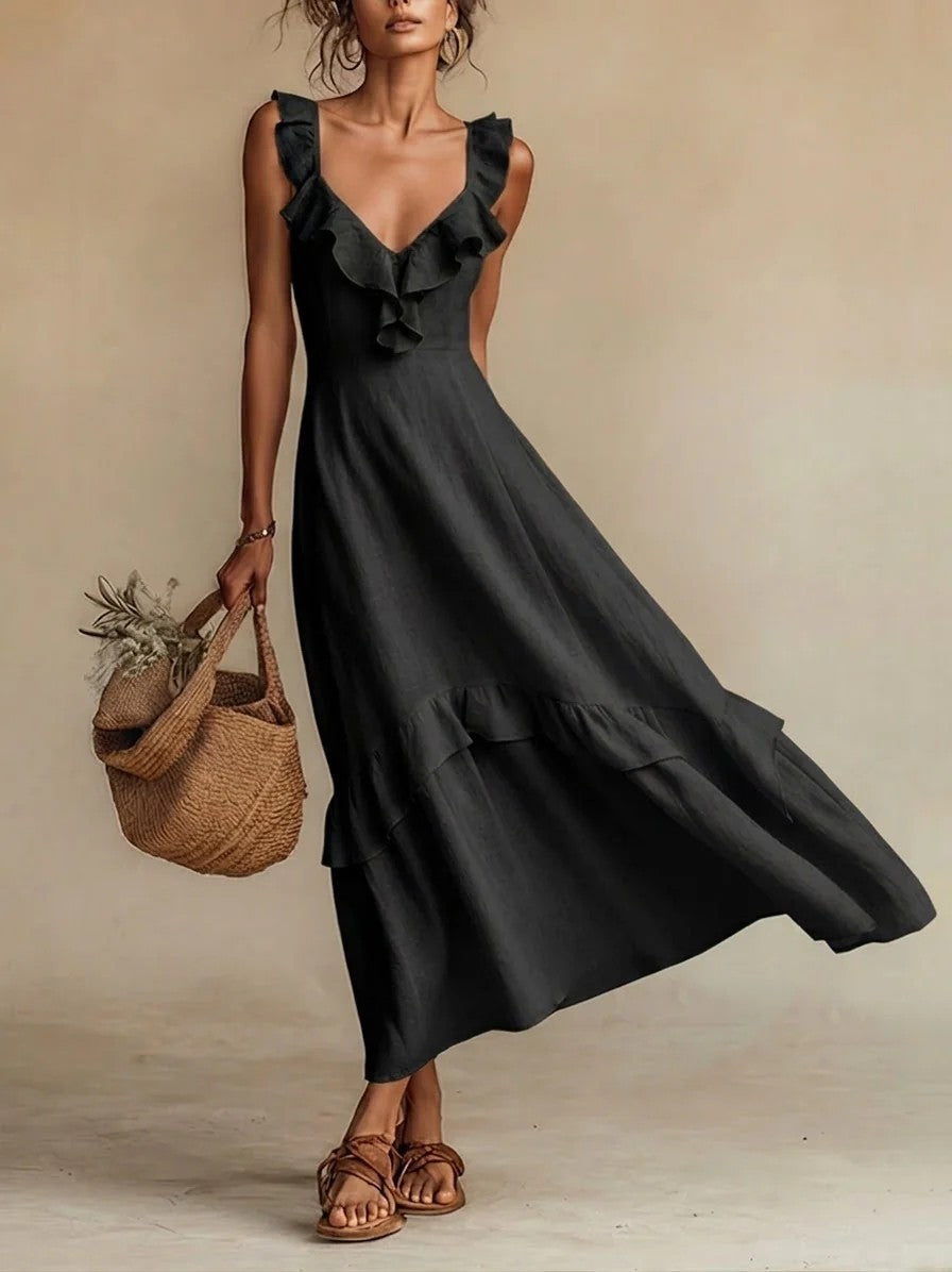 Women's ruffle-trim strappy maxi dress