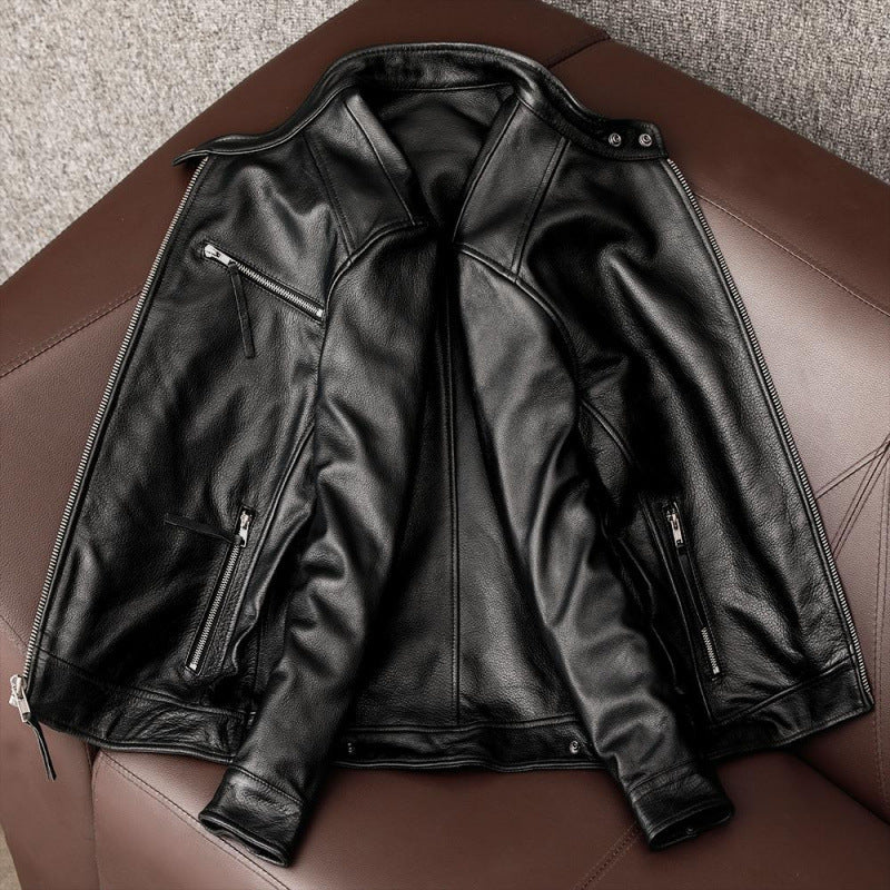 Leather Men's Stand Collar Leather Jacket Coat Youth - WOMONA.COM