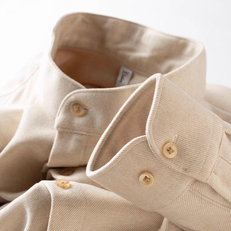Men's slim winter padded jacket in light apricot with button-front and textured collar