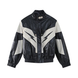 Men's Stand Collar Shoulder Pad Leather Coat - WOMONA.COM