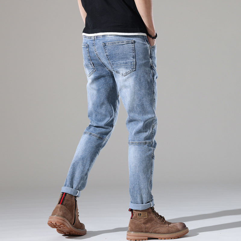 Helle Jeans mit elastischen Nähten und Stickereien für Herren