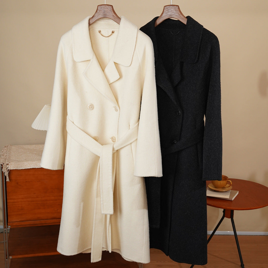 Women's long-pile double-faced wool belted coat