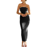 Women's Knitted Tube Top Hollow-out Slim-fit Sheath Dress - WOMONA.COM