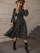 Sweet Elegant Small V-neck Long Sleeve Polka-dot Long Dress - WOMONA.COM