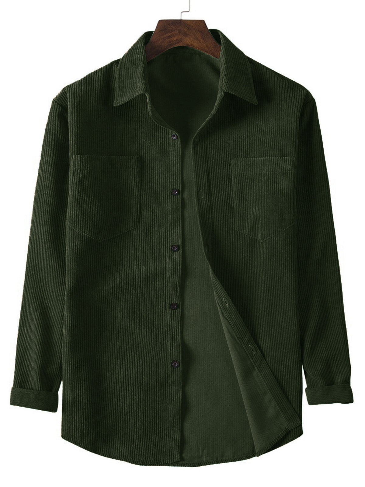 Men's Relaxed Solid Button-Up Shirt, Army Green - product view 8