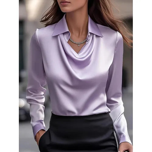 Women's solid-color collared long-sleeve shirt
