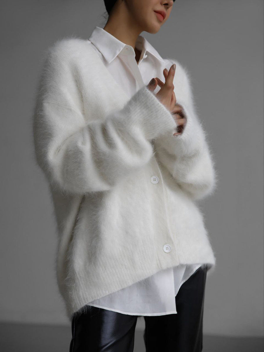 Women's relaxed V-neck button cardigan