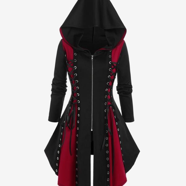 Gothic Style New Hooded Color Matching Mid-length Dress - WOMONA.COM