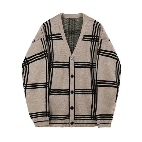 Striped Knitted Cardigan Coat Retro Men