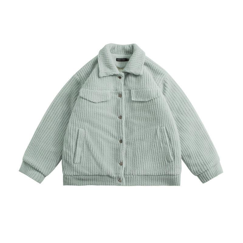 Vertical Striped Lamb Wool Cotton Coat With Solid Color Couple's Top - WOMONA.COM