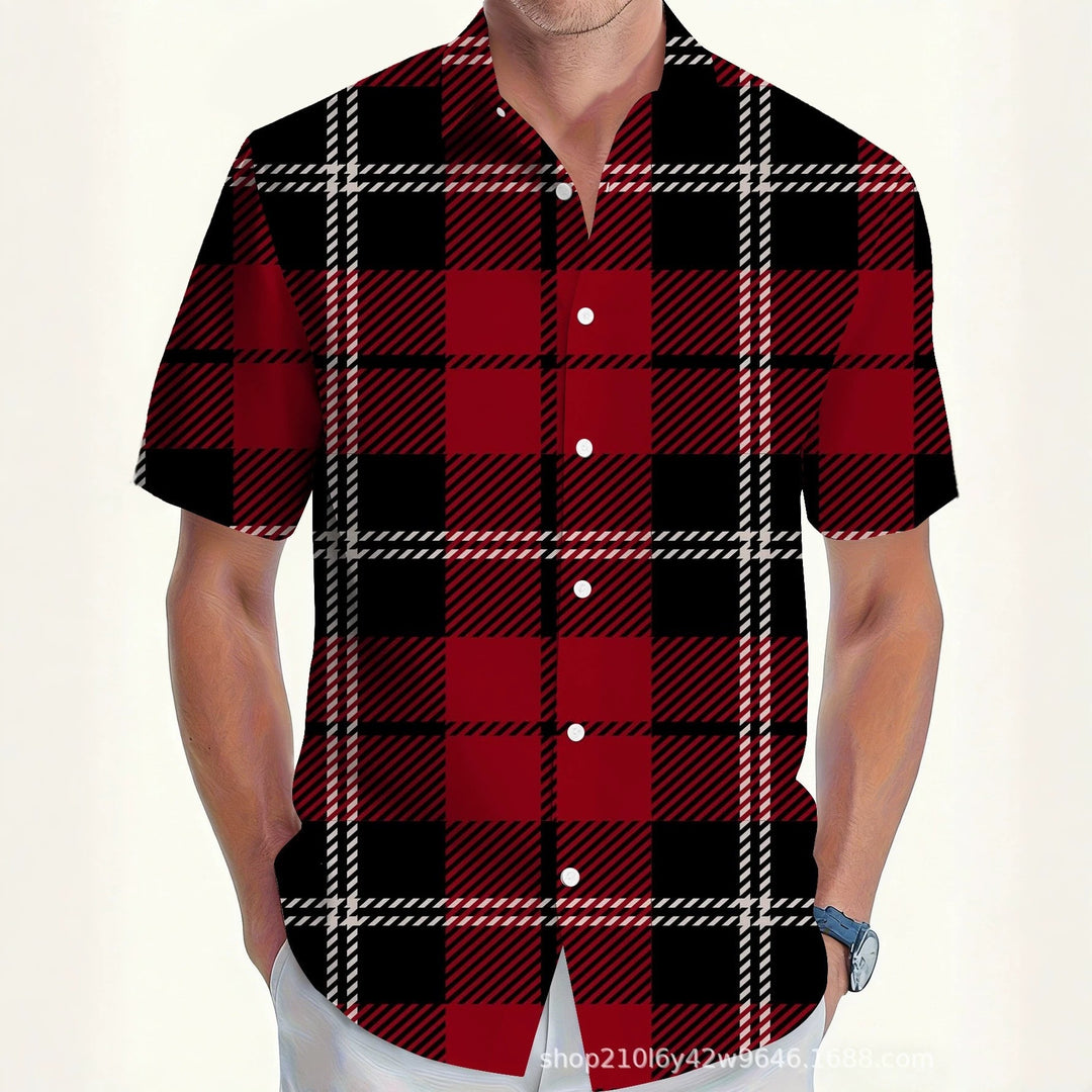 Men's Korean-style loose short-sleeve shirt with purple-pink gradient stripes – photo 1 of 16