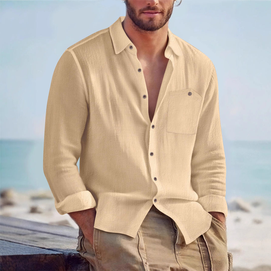 Men's linen-blend loose lapel shirt