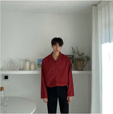 Solid Color Men Loose Lapel Long Sleeves - WOMONA.COM