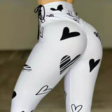 Drawstring Heart Print Yoga Sports Hip-hop Fitness Leggings