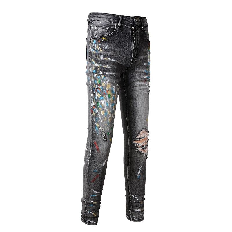 Old Washed Elastic Slim Fitting Gray Jeans For Men - WOMONA.COM
