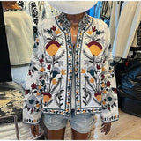 Round Neck Print Long Sleeves Jacket Coat