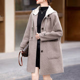 Women's Knitted Hooded Temperament Woolen Coat