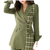 Slim Temperament Plaid Stitching Small Suit - WOMONA.COM