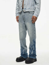 Flame Patch Flared Jeans For Men - WOMONA.COM