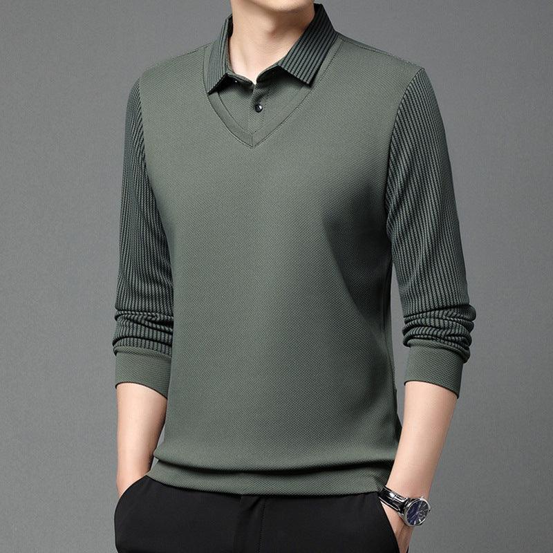 Men's Faux Two-Piece Modal Long Sleeve Sweater