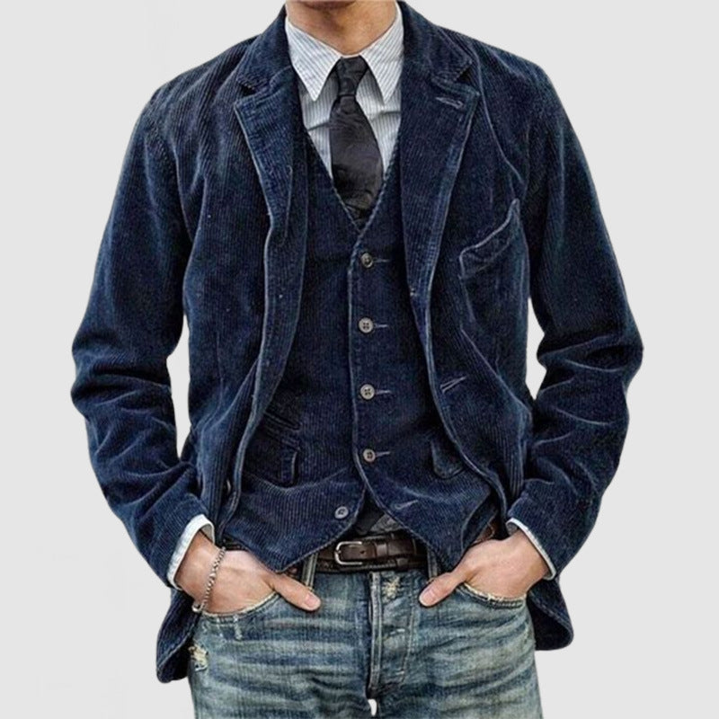 Corduroy Jacket Winter Solid Color Casual Blazer - WOMONA.COM