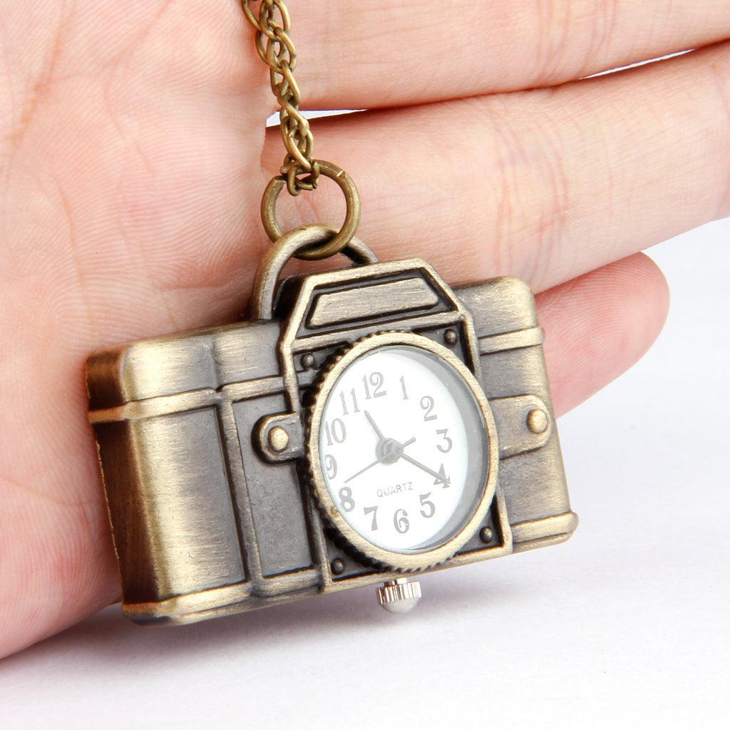 Vintage Bronze Camera Pocket Watch Necklace