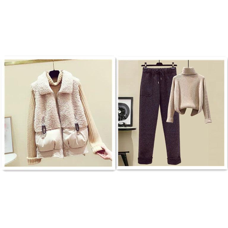 Beige sherpa zip vest with stand collar, ribbed cuffs, front pockets, buckled straps