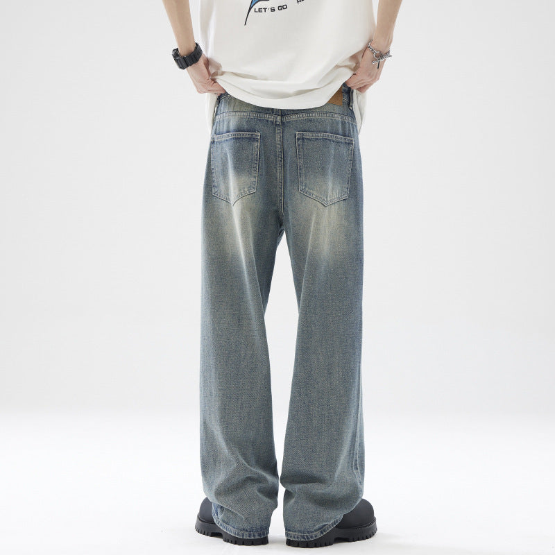 Men's Loose Ice Blue Trousers American Style - WOMONA.COM