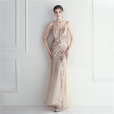 Mesh Beaded Bridal Wedding Dinner Long Camisole Evening Gown