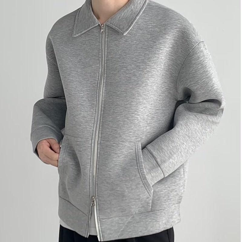 Men's Japanese Solid Color Flip Collar Zipper Coat - WOMONA.COM