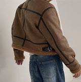 Loose Suede Lambswool Leather Jacket - WOMONA.COM