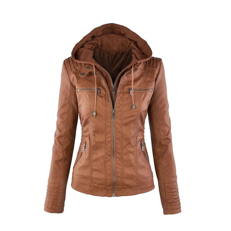 Women's Short Leather Pu Leather Jacket - WOMONA.COM