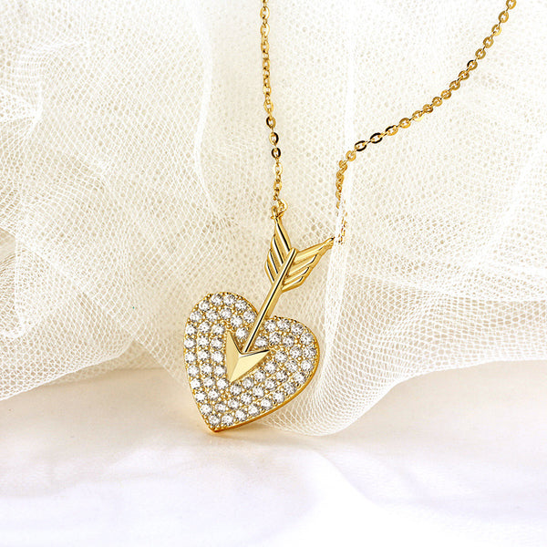 Sterling Silver Diamond Necklace Heart Shaped Net Red - WOMONA.COM