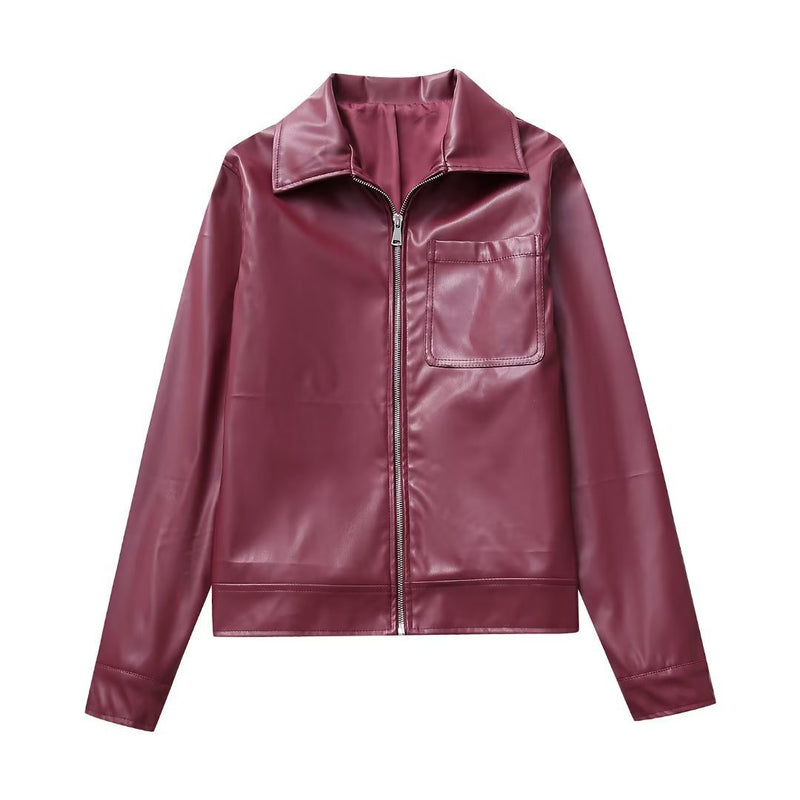 Cool And Wild Lapel Leather Jacket - WOMONA.COM