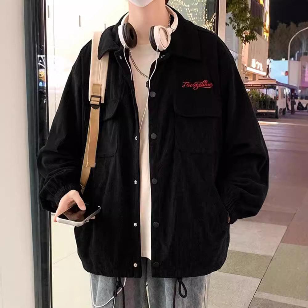 Black plus-size jacket with snap front, stand collar, and flap chest pocket