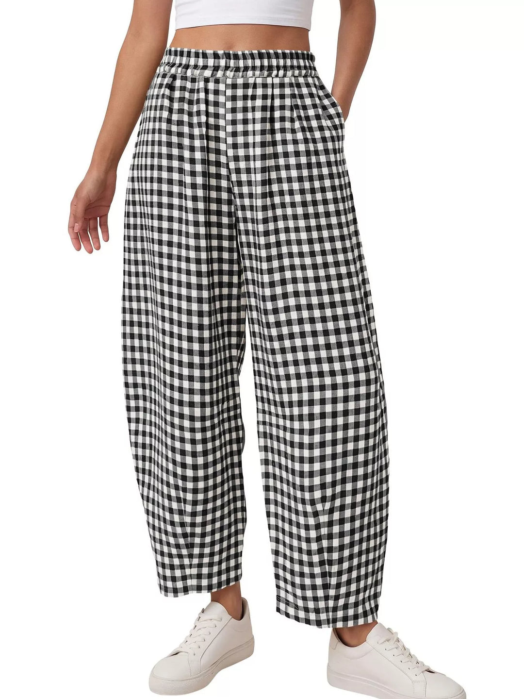 Women's Gingham Wide-Leg Casual Pants