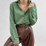 Women's Fashion Casual Polo Collar Pleated Shirt - WOMONA.COM