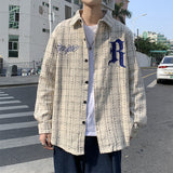 Spring Letter Embroidery Plaid Tide Long Sleeve Shirts