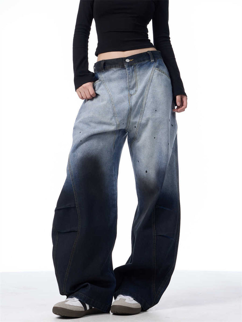 Gradient Tie-dye Machete Jeans Women's Wide-leg Trousers