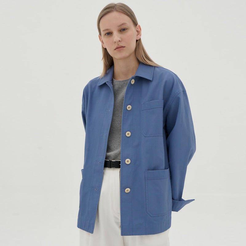 Women's Relaxed Cotton Utility Overshirt, Blue - product view 2