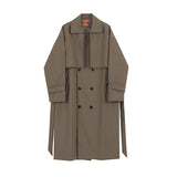 Double Breasted Trench Coat Men Mid Length Loose - WOMONA.COM