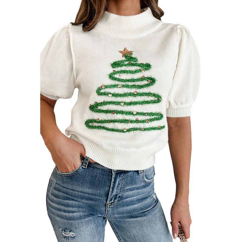 Leisure Style Christmas Tree Printed Pullover Sweater - WOMONA.COM