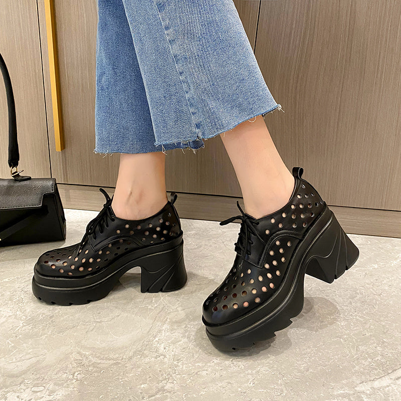 Zapatos de plataforma de cuero impermeables de moda para mujer