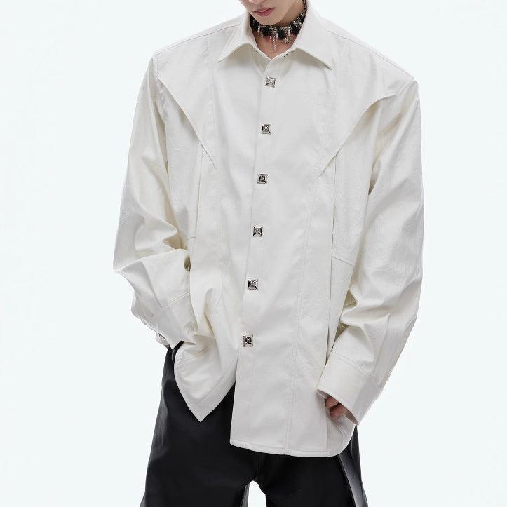 Design Sense Padded Shoulder Long Sleeve Shirt - WOMONA.COM