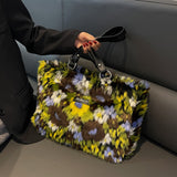 Winter Plush Bags Women Flowers Shoulder Bag Handbag - WOMONA.COM